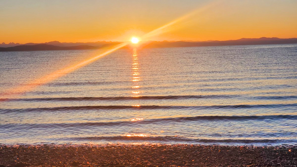 Cold plunging at sunrise by the ocean